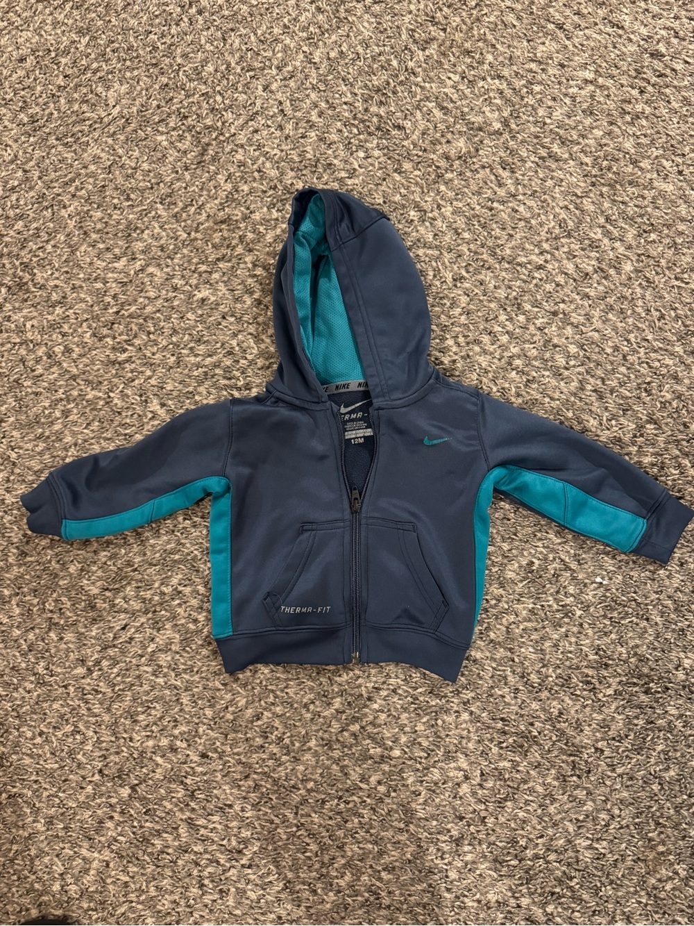 Nike Therma-FIT Baby Hoodie 12M Navy Teal Full Zip